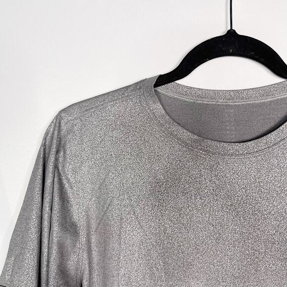 Lululemon X SoulCycle Womens 6 To The Beat Tee Luminosity Foil Print Grey Silver - Picture 6 of 9
